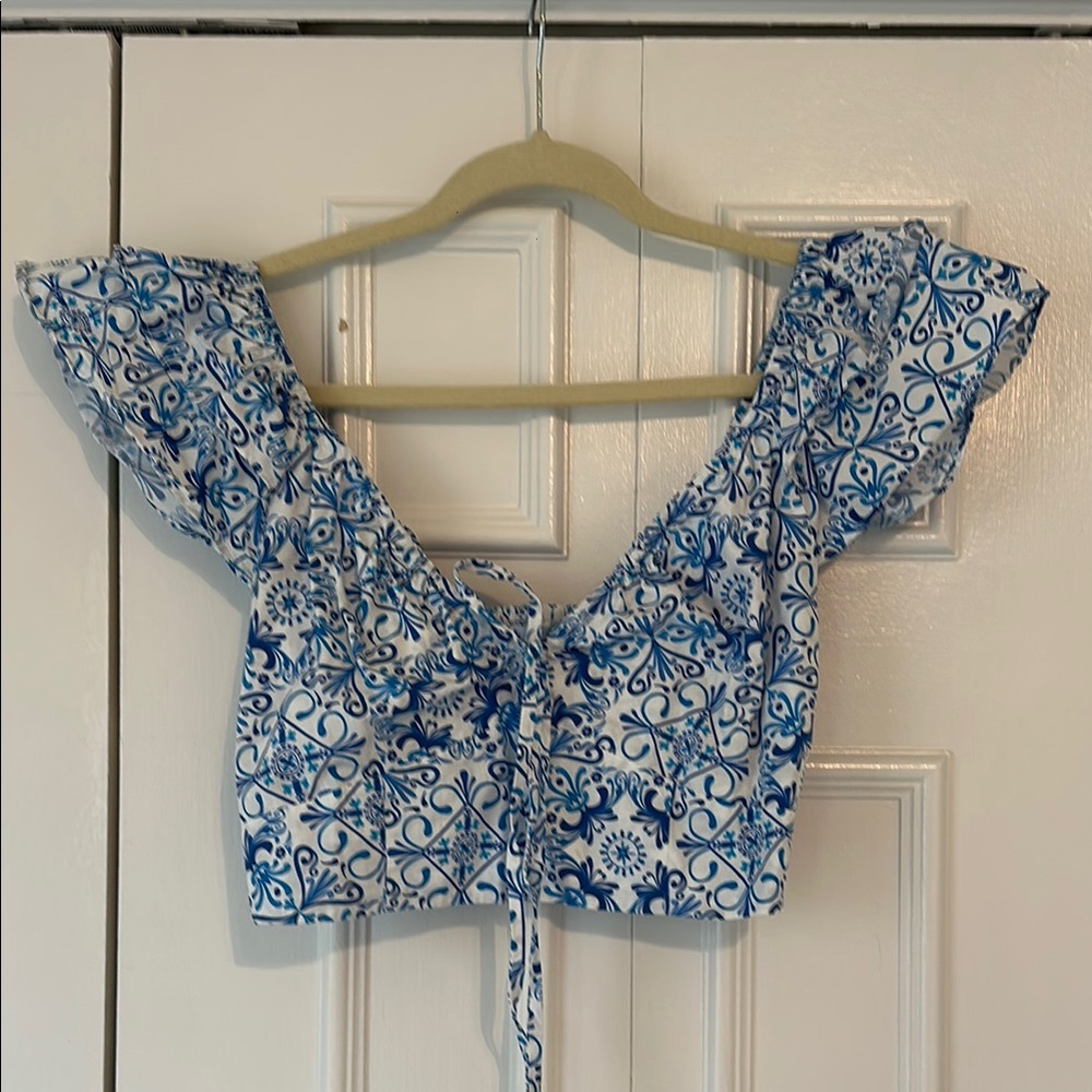 Hill House Blue Cap Sleeve Crop Blouse